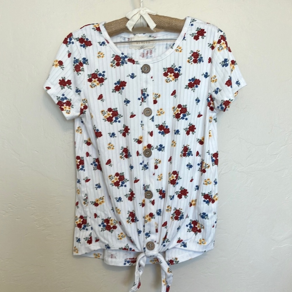 between White Floral Tie Shirt; Size 10/12.